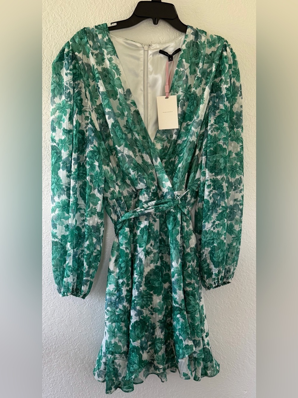 Alex Marie Green Floral Wrap Mini Dress - Women's Size 16